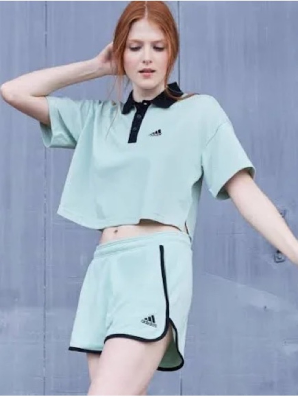 Adidas Women's Cropped Piqué Polo Shirt Mint Green
